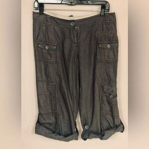 Hei Hei Navy Blue Linen Cropped Cargo Pants